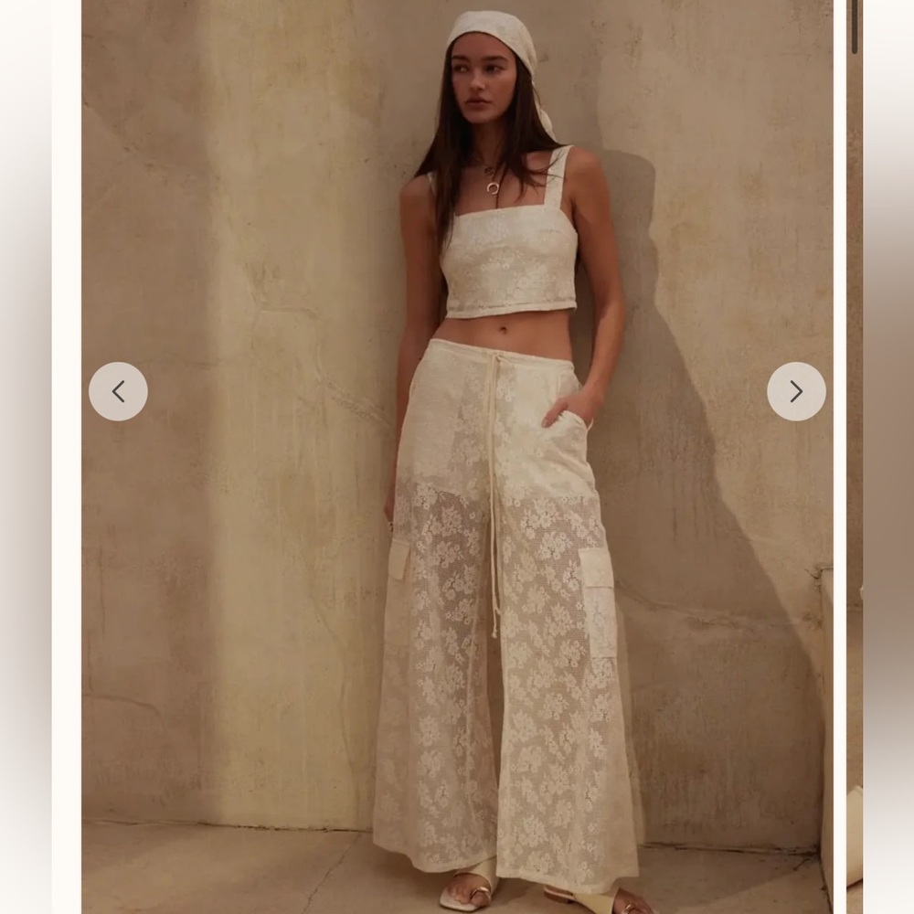 Floral Lace Cargo Wide Leg Pants